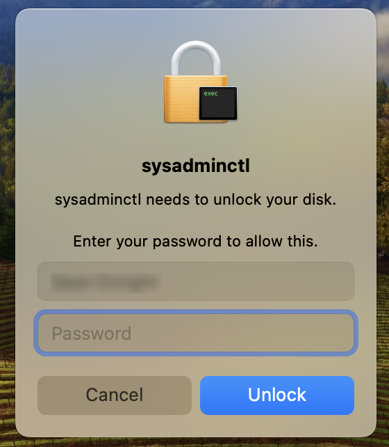 New macOS Secure Token prompt